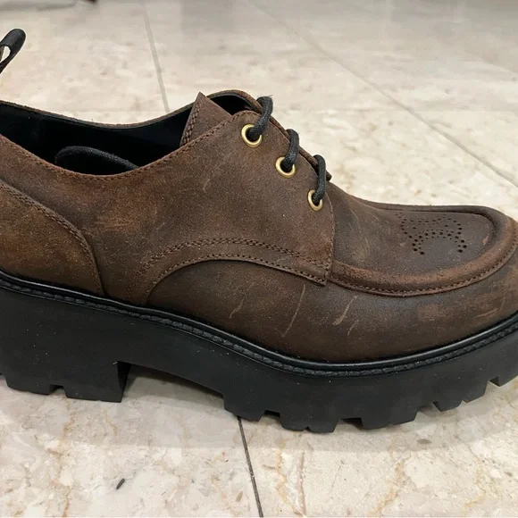 CELINE TRIOMPHE DERBIE Boots, Waxed Suede Shoes Women’s Sz 39 / 8.5 US - Picture 5 of 13